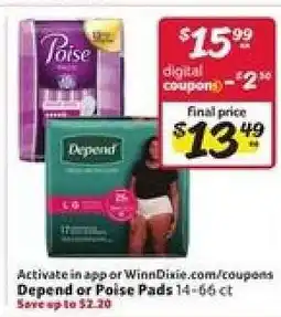 Winn Dixie Depend or Poise Pads offer