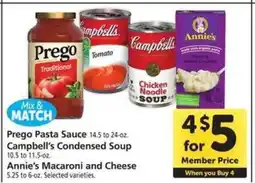 Safeway Prego Pasta Sauce, Campbell's Condensed Soup, Annie's Macaroni and Cheese offer