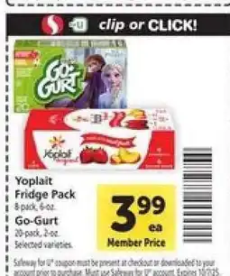 Safeway Yoplait Fridge Pack & Go-Gurt offer