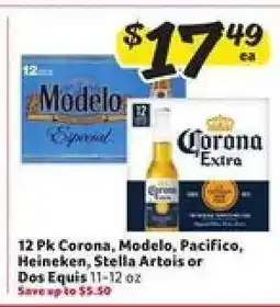 Winn Dixie 12 Pk Corona, Modelo, Pacifico, Heineken, Stella Artois or Dos Equis offer