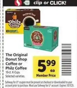 Safeway The Original Donut Shop Coffee or Philz Coffee offer