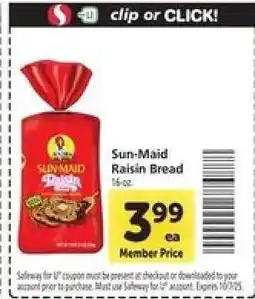 Safeway Sun-Maid Raisin Bread offer