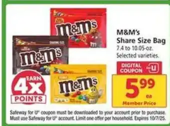 Safeway M&M's Share Size Bag offer