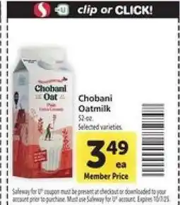Safeway Chobani Oatmilk offer