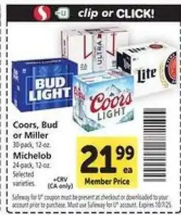 Safeway Coors, Bud or Miller offer