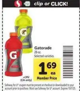 Safeway Gatorade offer