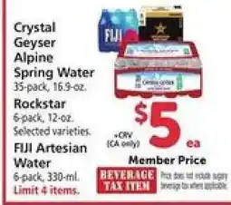 Safeway Crystal Geyser Alpine Spring Water / Rockstar / FIJI Artesian Water offer