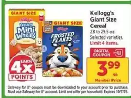 Safeway Kellogg's Giant Size Cereal offer
