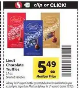 Safeway Lindt chocolate truffles offer