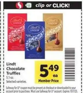 Safeway Lindt chocolate truffles offer