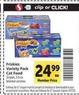 Safeway Friskies Variety Pack Cat Food offer
