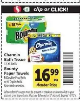Safeway Charmin Bath Tissue, Bounty Paper Towels offer