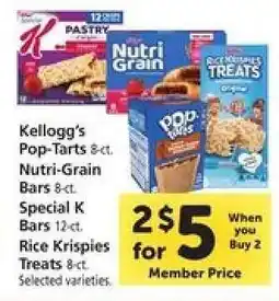 Safeway Kellogg's Pop-Tarts, Nutri-Grain Bars, Special K Bars, Rice Krispies Treats offer