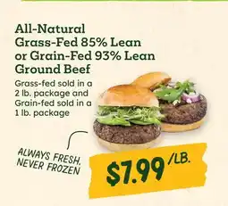 Sprouts Farmers Market All-Natural Grass-Fed 85% Lean or Grain-Fed 93% Lean Ground Beef offer