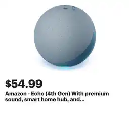 Best Buy Amazon - Echo (4th Gen) With premium sound, smart home hub, and Alexa - Twilight Blue offer
