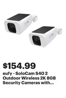 Best Buy eufy - SoloCam S40 2 Outdoor Wireless 2K 8GB Security Cameras with Integrated Solar Panel - White offer