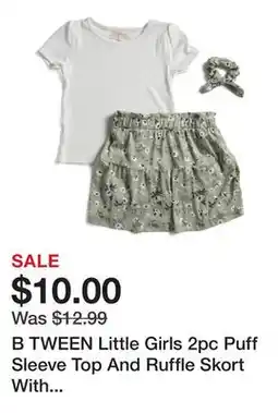 Marshalls B TWEEN Little Girls 2pc Puff Sleeve Top And Ruffle Skort With Scrunchie offer