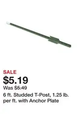 Tractor Supply Company 6 ft. Studded T-Post, 1.25 lb. per ft. with Anchor Plate offer