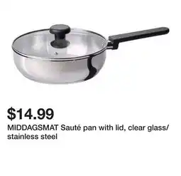 Ikea MIDDAGSMAT Sauté pan with lid, clear glass/stainless steel offer