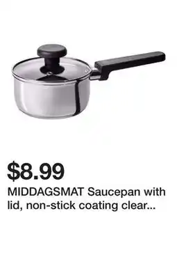 Ikea MIDDAGSMAT Saucepan with lid, non-stick coating clear glass/stainless steel offer