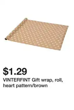 Ikea VINTERFINT Gift wrap, roll, heart pattern/brown offer