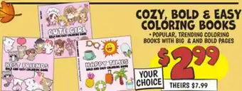 Ollie's COZY, BOLD & EASY COLORING BOOKS offer