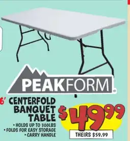 Ollie's PEAK FORM 6' CENTERFOLD BANQUET TABLE offer