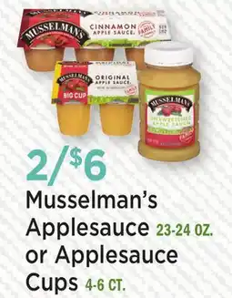 Heinen's Musselman's Applesauce 23-24 OZ. or Applesauce Cups 4-6 CT offer