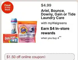 Walgreens Ariel, Bounce, Downy, Gain or Tide Laundry Care offer