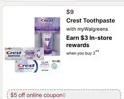 Walgreens Crest Toothpaste offer