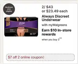 Walgreens Always Discreet Underwear offer