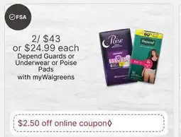 Walgreens Depend Guards or Underwear or Poise Pads offer