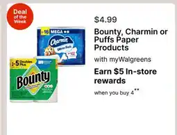 Walgreens Bounty, Charmin or Puffs Paper Products offer