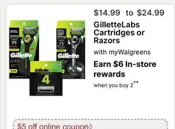 Walgreens GilletteLabs Cartridges or Razors offer