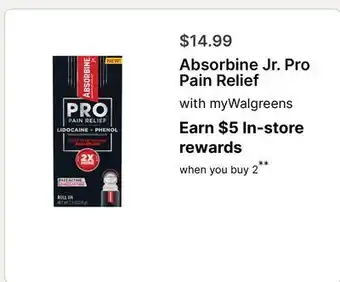 Walgreens Absorbine Jr. Pro Pain Relief offer