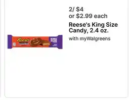 Walgreens Reese's King Size Candy, 2.4 oz offer