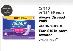 Walgreens Always Discreet Pads offer