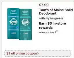 Walgreens Tom's of Maine Solid Deodorant offer
