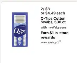 Walgreens Q-Tips Cotton Swabs, 500 ct offer
