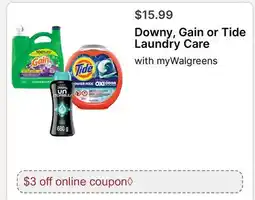Walgreens Downy, Gain or Tide Laundry Care offer
