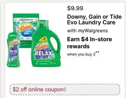 Walgreens Downy, Gain or Tide Evo Laundry Care offer