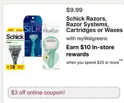Walgreens Schick Razors, Razor Systems, Cartridges or Waxes offer