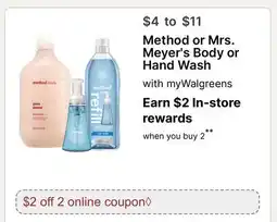 Walgreens Method or Mrs. Meyer's Body or Hand Wash offer