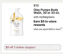 Walgreens Olay Pumps Body Wash, 30 or 33 oz offer