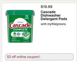 Walgreens Cascade Dishwasher Detergent Pods offer