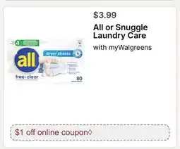 Walgreens All or Snuggle Laundry Care offer