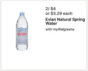 Walgreens Evian Natural Spring Water offer