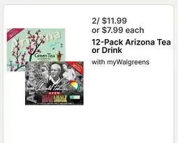 Walgreens 12-Pack Arizona Tea or Drink offer