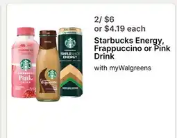 Walgreens Starbucks Energy, Frappuccino or Pink Drink offer