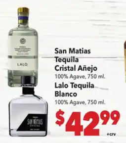 Vallarta Supermarkets San Matias Tequila Cristal Añejo offer